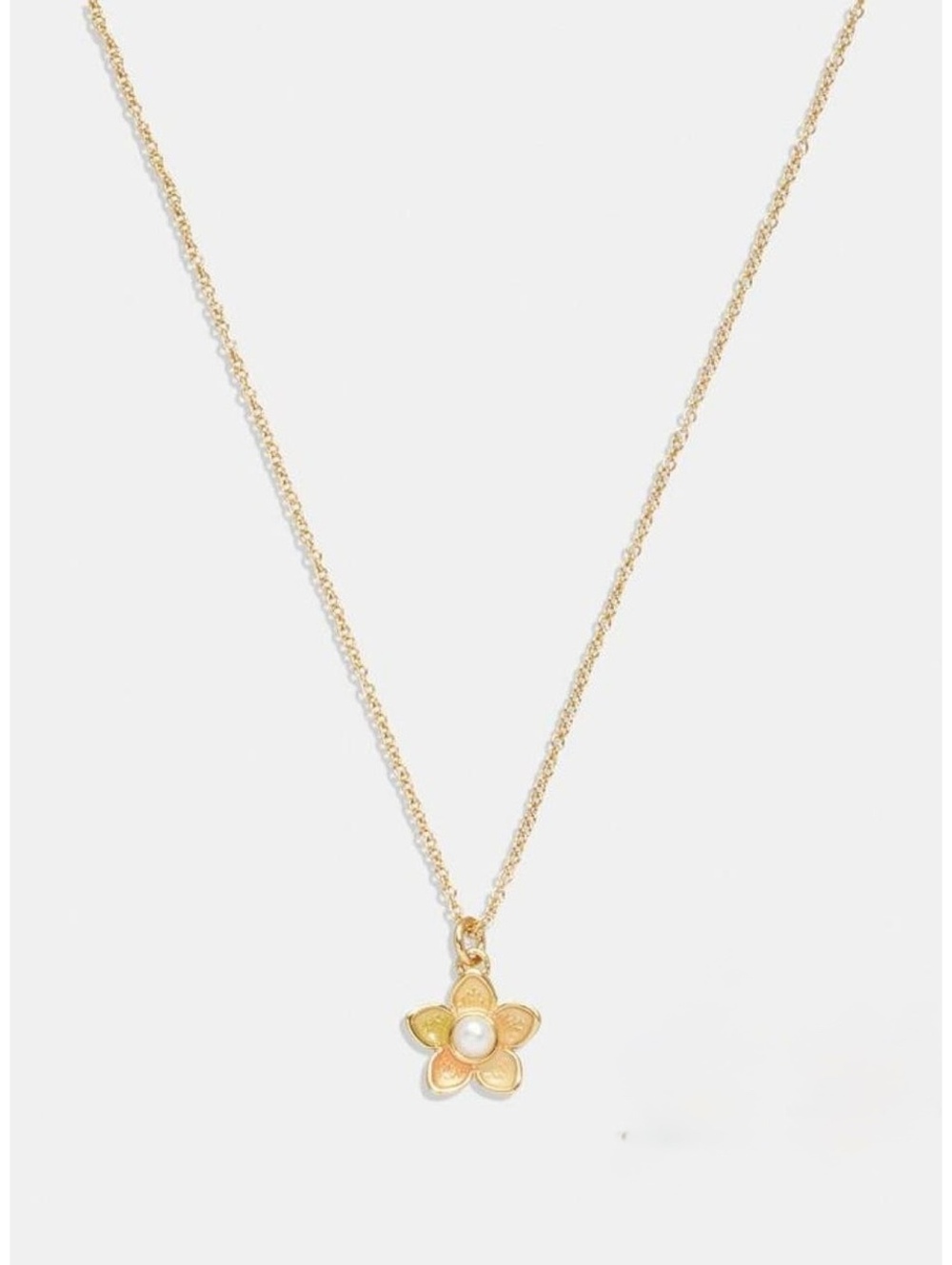 Coach Gold Tone Flower Pendant Necklace with Pearl Accent